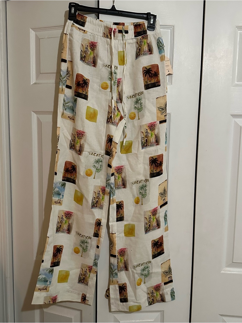 Revolve Vacation Print Wide Leg Linen Pants - Cream Multi